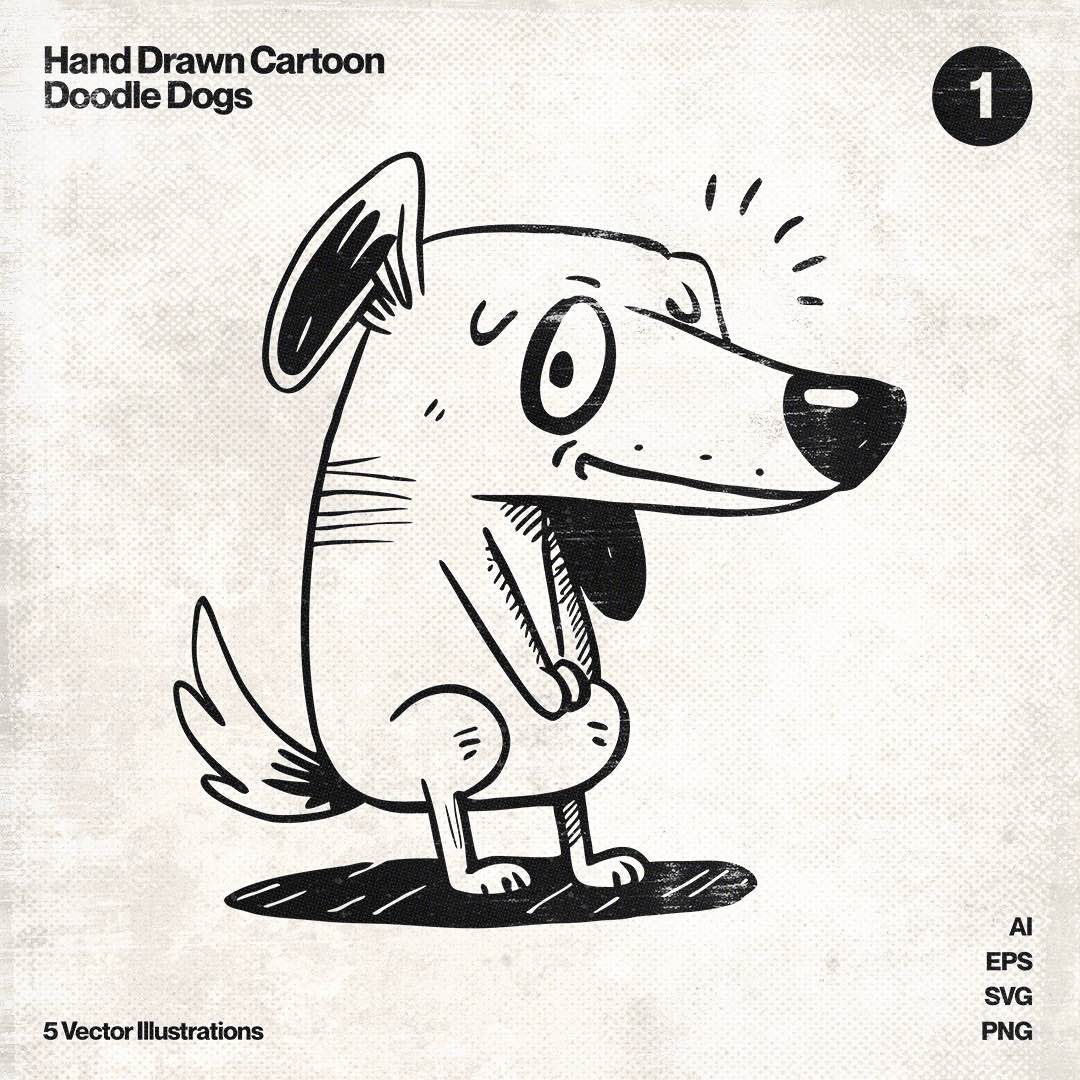 5 Hand Drawn Doodle Dogs
